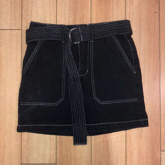 black denim skirt white stitching